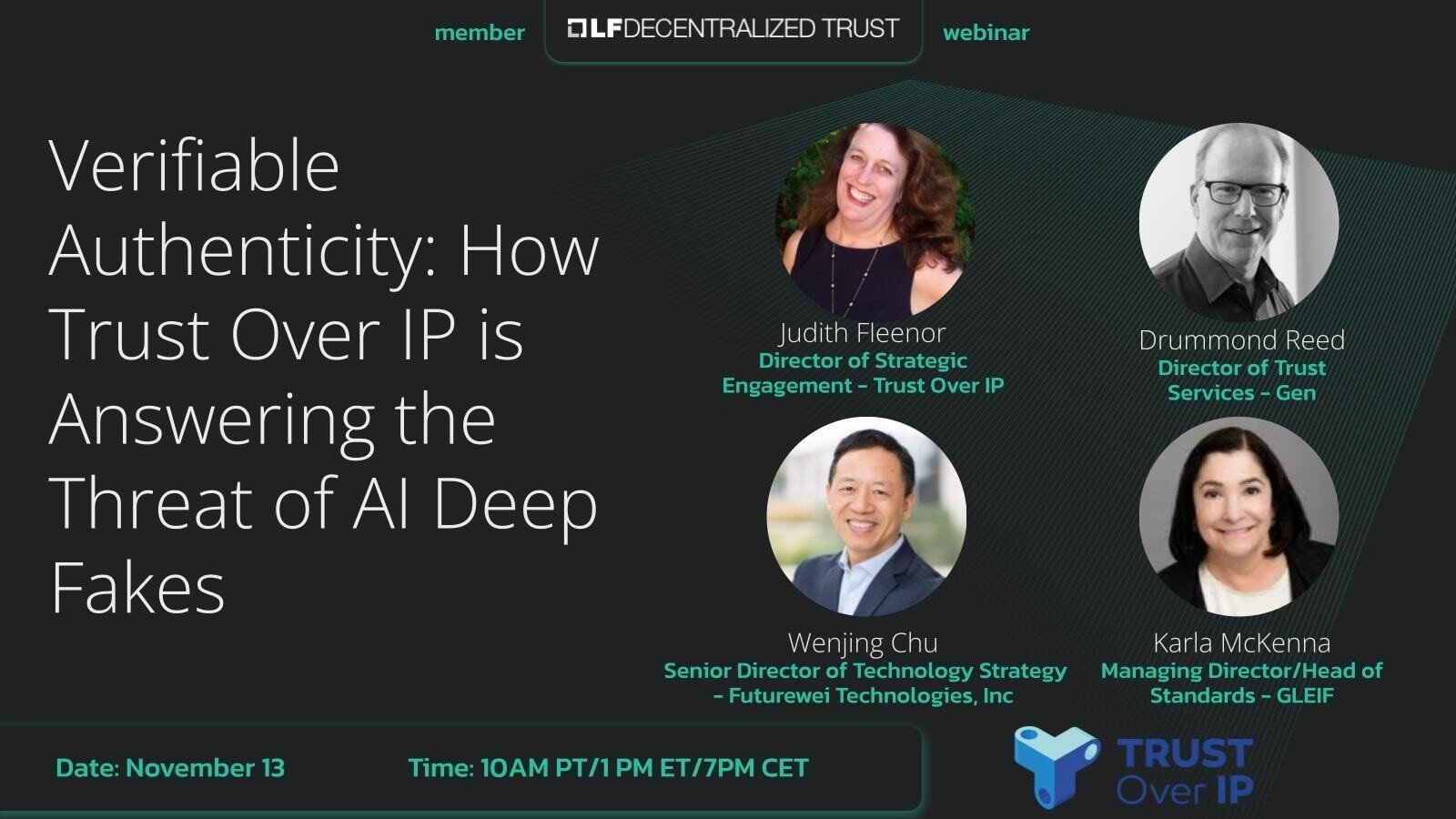 LF Decentralized Trust webinar with ToIP: Verifiable Authenticity. How Trust Over IP is Answering the Threat of AI Deep Fakes featured image